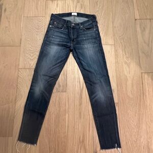 Hudson Women Blue Krista Raw Edge Hem Ankle Cropped Skinny